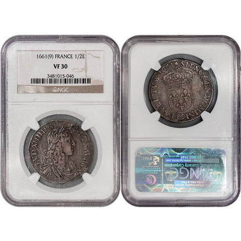 1661(9) Rennes Mint France Louis XIV Silver 1/2 Ecu KM. 202.16 - NGC VF 30