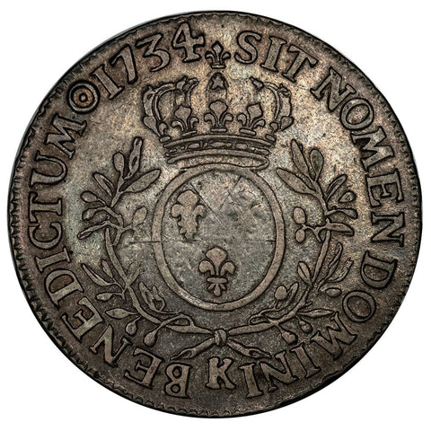 1734-K Bordeaux, France Louis XV Silver Ecu Gad-321 - Fine