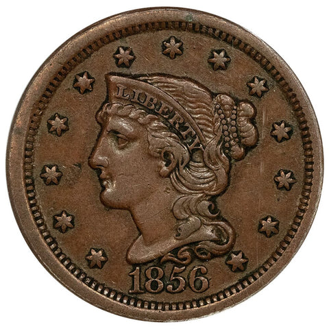 1856 Slanted 5 Braided Hair Large Cent - ANACS AU 50