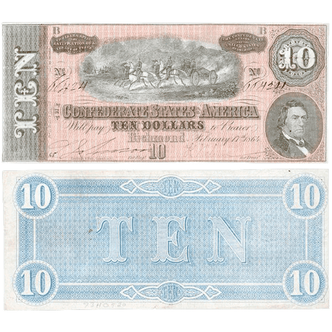 Deal! T-68 1864 $10 C.S.A. Notes on Special - Very Fine & Crisp Uncirculated