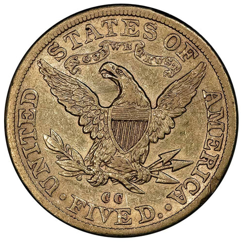1892-CC $5 Liberty Gold Coin - Very Fine+ - Carson City Gold