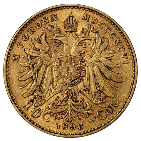 1896 Austria Gold 10 Corona KM. 2805 - Extremely Fine