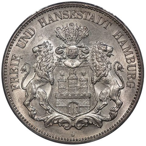 1901-J German States, Hamburg Silver 5 Marks KM. 610 - PCGS MS 64
