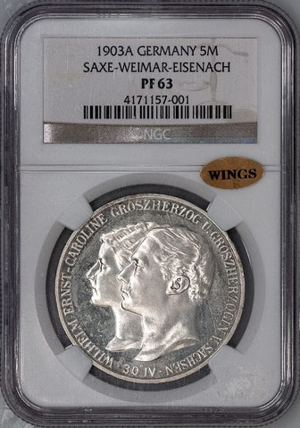 Proof 1903-A German States, Saxe-Weimar-Eisenach Silver 5 Marks KM.218 - NGC PF 63
