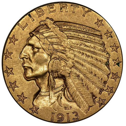 1913 $5 Indian Half Eagle Gold Coin - About Uncirculated+