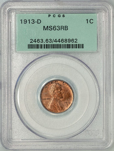 1913-D Lincoln Wheat Cent - PCGS MS 63 RB - Choice Uncirculated Red & Brown