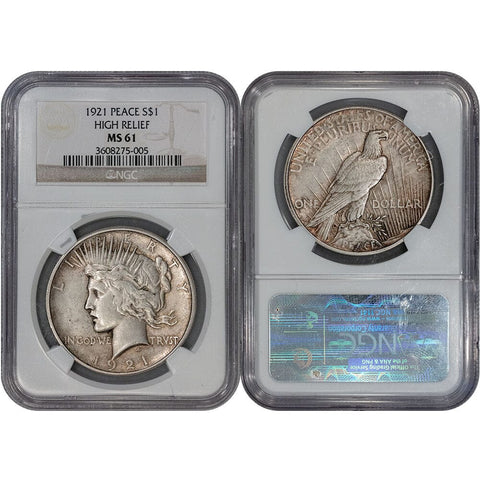 1921 High Relief Peace Dollar - NGC MS 61 - Brilliant Uncirculated