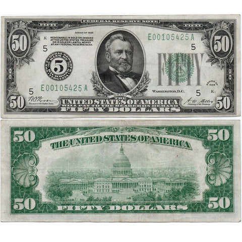 1928 $50 Federal Reserve Note Richmond District FR. 2100-E - Very Fine+