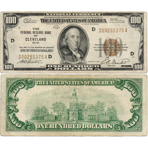 1929 $100 Federal Reserve National Bank Note, Cleveland Fr. 1890-D - Very Fine