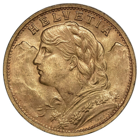1947-B Swiss Helvetia Gold 20 Francs - PQ Brilliant Uncirculated