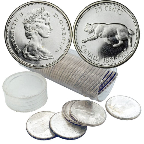 40-Coin 1967 Canada Silver Quarter Roll - BU & PL