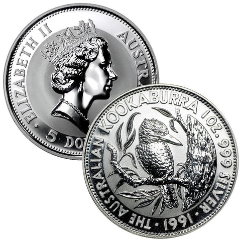 1991 Australia $5 Silver 1 oz. Kookaburra KM.138 - Gem Uncirculated in Littleton Holder