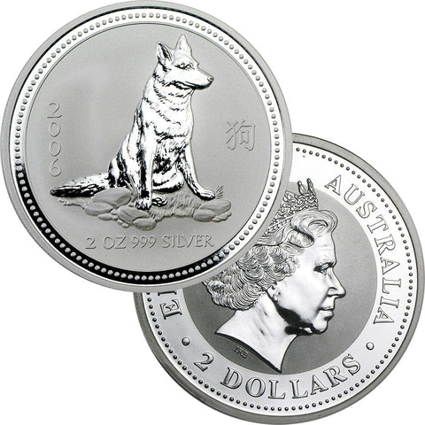 2006 Australia Silver Year of the Dog 2 oz .999 Silver - Gem BU (In Capsule)