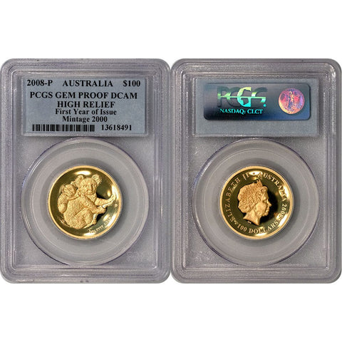 2008-P Australia $100 1 oz .9999 Gold Koala, Mintage: 2,000 - PCGS Gem Proof DCAM