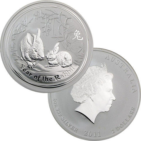 2011 Australia Silver Year of the Rabbit 2 oz .999 Silver - Gem BU (In Capsule)