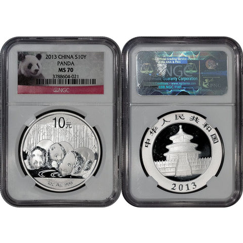 2013 China Silver 10 Yuan Panda 1 oz .999 Silver - NGC MS 70