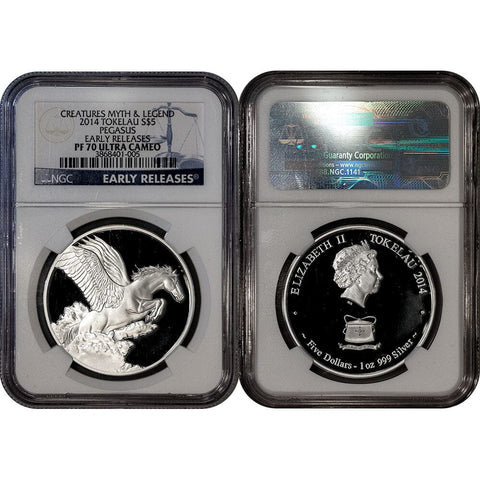 Proof 2014 $1 Tokelau Pegasus .999 Silver 1 oz Coins - NGC PF 70 UCAM ER
