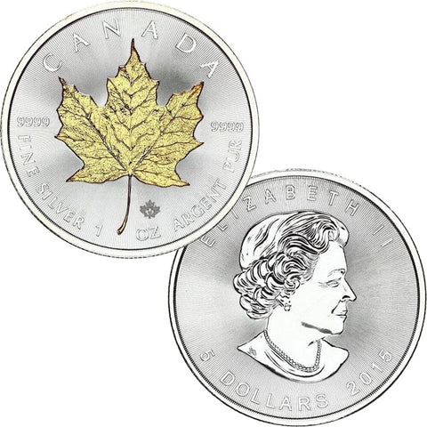 2015 Gilded 1 oz Canadian Silver Maple Leaf $5 Coin 1 Troy Ounce 9999 Fine Silver