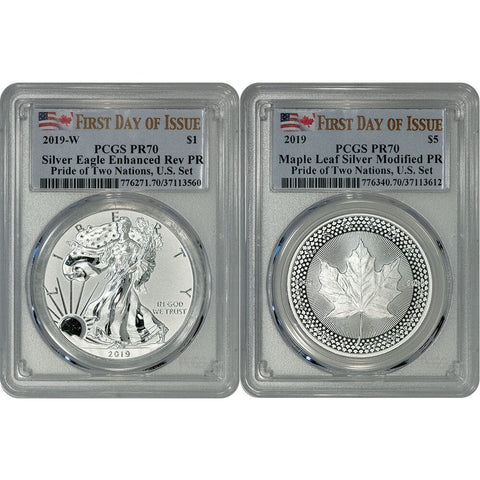 2019 Pride of Two Nations Enhanced Silver Eagle & Modified Silver Maple Leaf - PCGS PR 70
