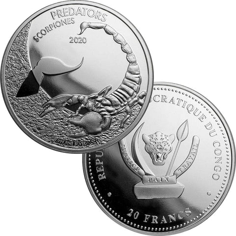 2020 Republic of Congo 20 Francs 1 oz .999 Silver Scorpions - Gem Uncirculated