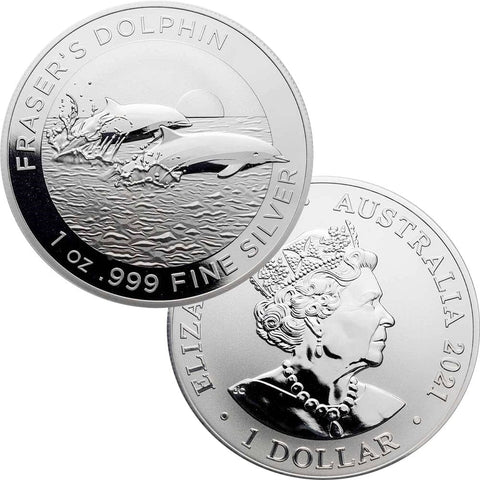 2021 Australia Silver Fraser's Dolphin 1 oz .999 Silver - Gem Brilliant Uncirculated