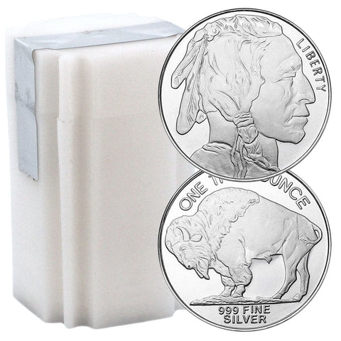 Sealed 20-Coin Rolls of One Ounce .999 Silver Buffalo Rounds - Under $1 Over Spot