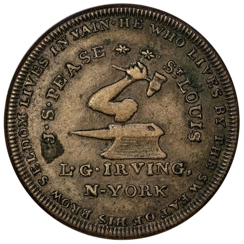 (1844) Pease/Irving NYC/St. Louis Hard Times Token HT-A282 R8 - Very Fine