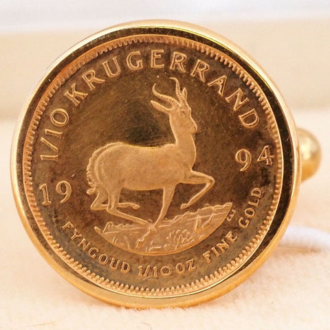 1994 1/10th oz South Africa Gold Krugerrand Cufflinks - 18K Bezels/Toggles