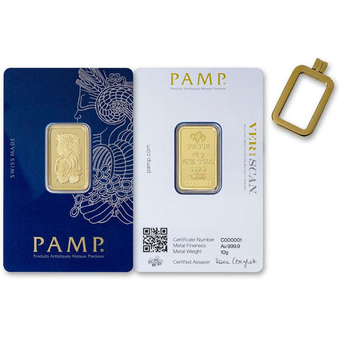 Pamp Lady Fortuna 10g .9999 Gold Bars with Pendant Frames in Original Boxes