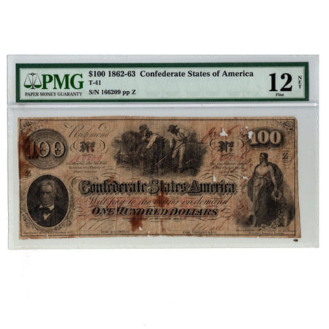 $100 1862-63 CSA Note T-41 - PMG 12 Net Fine