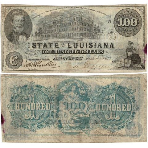 March 10, 1863 $100 State of Louisiana Note, Cr. 11 [R7] - Very Fine