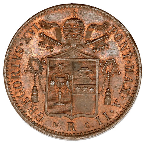 1832-IR Italy, Papal States Baiocco KM.1314 - Red & Brown AU/Unc