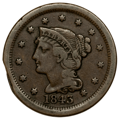 1843 Braided Hair Large Cent - Rim Clip - Very Fine