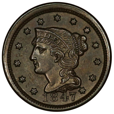 1847 Braided Hair Large Cent N-7 - Choice About Uncirculated