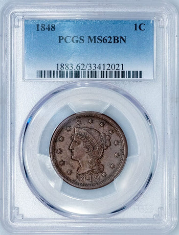 1848 Braided Hair Large Cent - PCGS MS 62 - Brown Uncirculated