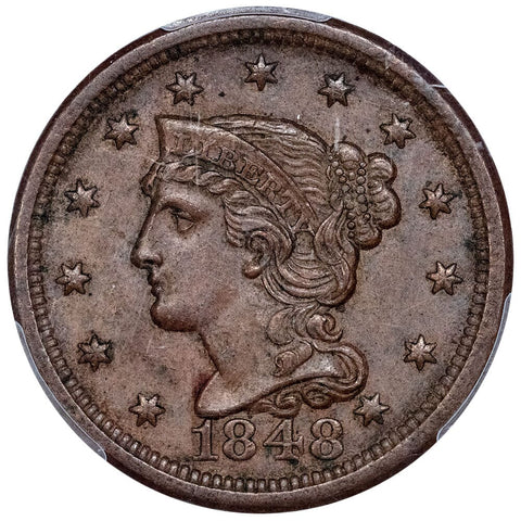 1848 Braided Hair Large Cent - PCGS MS 62 - Brown Uncirculated
