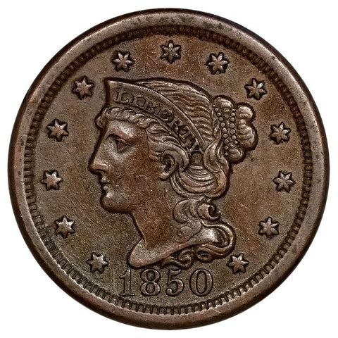 1850 Braided Hair Large Cent - About Uncirculated