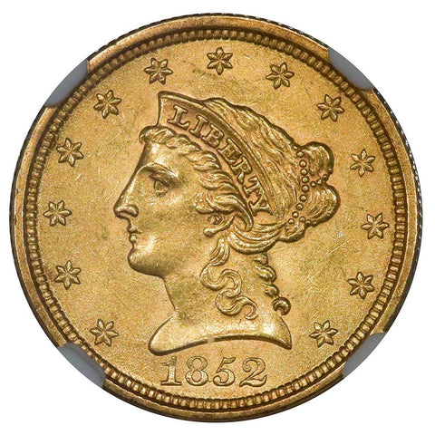 1852 $2.5 Liberty Gold Coin - NGC MS 62 PQ Brilliant Uncirculated