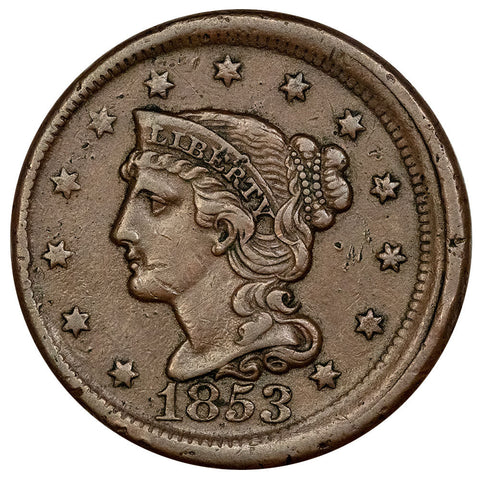 1853 Braided Hair Half Cent - Misaligned Obv Die - Very Fine