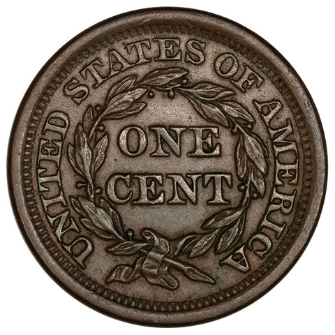 1855 Upright 5s Braided Hair Large Cent - Brown Uncirculated
