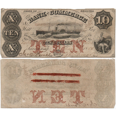 1856 $10 Bank of Commerce Savannah Georgia Ga-275-G8c - Net Fine