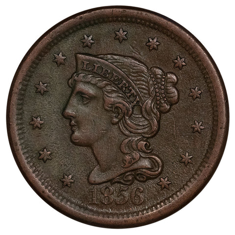 1856 Slanted 5 Braided Hair Large Cent - Extremely Fine