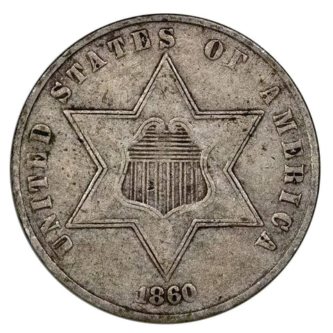 1860 Type-3 Three Cent Silver (Trime) - Very Fine