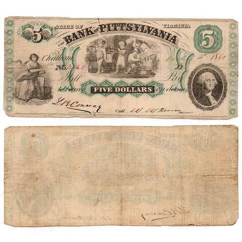 1861 $5 Bank of Pittsylvania, Chatham Branch, Virginia VA-50-G16a - Fine