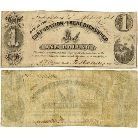 Sept 13 1861 Corporation of Fredericksburg $1 Jones TF05-16a - Fine