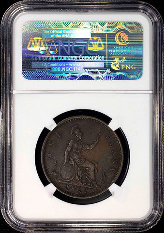 1861 Great Britain Penny [15 Leaves/No Signatures] - KM.749.2 - NGC AU 50
