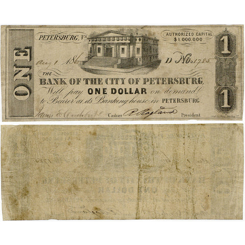 1861 $1 Bank of the City of Petersburg, Virginia VA160-G12 - Fine