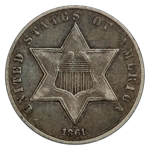 1861 Type-3 Three Cent Silver (Trime) - Very Fine+