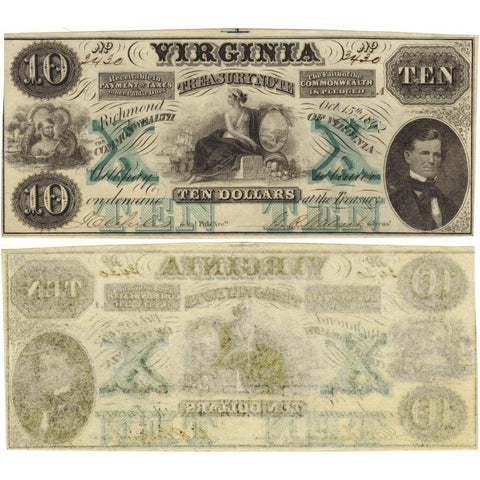 1862 $10 Virginia Treasury Note Cr.9 (Watermarked TEN) - Extremely Fine