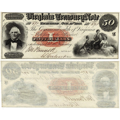 1862 $50 Virginia Treasury Note Cr.7 - Crisp Uncirculated